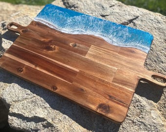 Ocean Resin Large Double Handle Wood Serve Board Beach Decor Charcuterie Tray