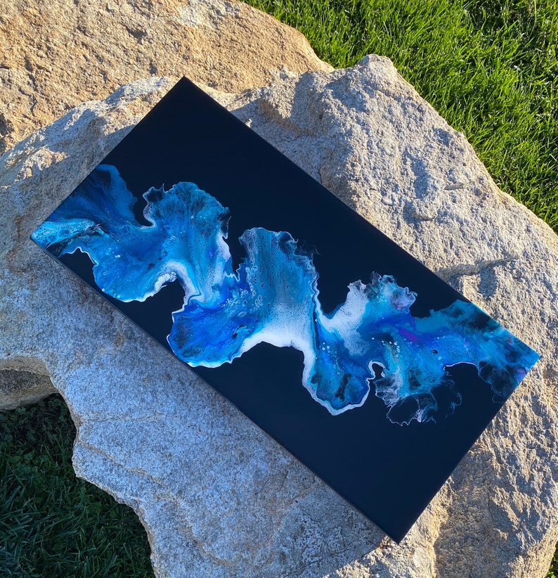 Black Dutch Pour Abstract Painting: Iridescent Fluid Art (12x24) - Etsy