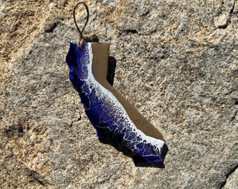 Resin California Ornament: Wood Cutout with Real Sand Beach