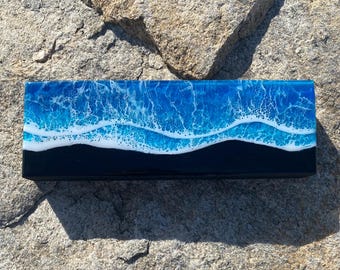 Original Resin Ocean Painting: Beach Wave Art, Coastal Decor