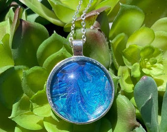 Abstract Circle Pendant — Silver, Teal Tide, & Amethyst Anemone