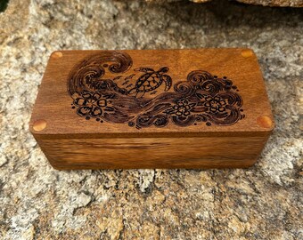 Handmade mango wood engraved turtle box