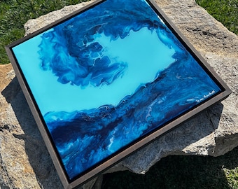 Shades of blue - Framed 20x20 Abstract Ocean Wave Art