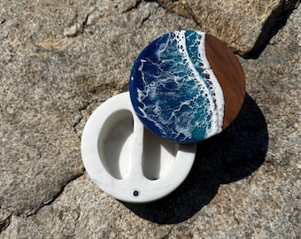 Ocean Resin Art salt cellar: Marble and wood Salt Box