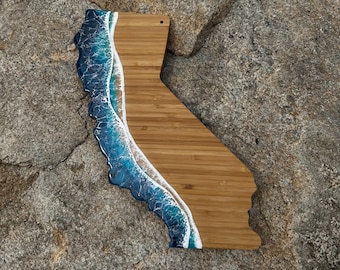 California Bamboo Cutting Board: Ocean Wave Resin Art Charcuterie Board