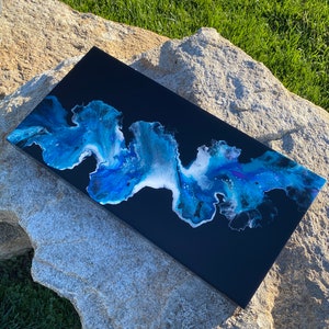 Black Dutch Pour Abstract Painting: Iridescent Fluid Art (12x24) - Etsy