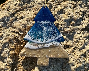 Ocean Christmas Tree Ornament: Deep Blues, Ocean Art, Beach Decor