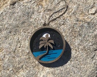 Layered Wood Palm Tree Ornament, Beach Holiday Decor
