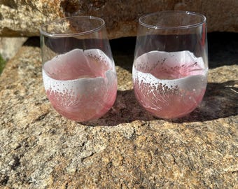 Ocean Resin Wine Glasses: Pink Waves, Coastal Home Decor