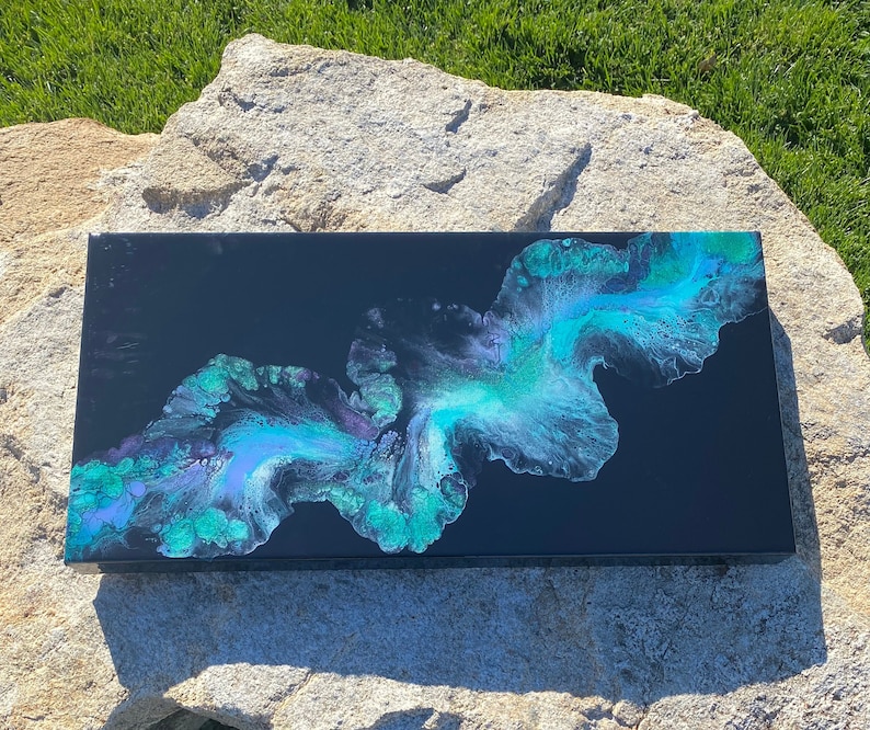 Black Dutch Pour Abstract Painting: Iridescent Acrylic Fluid Art (12x24 ...