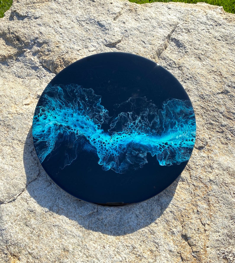 Iridescent Ocean Dutch Pour Painting, Black Resin Art (12 Inch) - Etsy