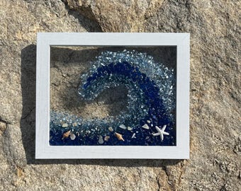 Ocean Wave Resin Art: Sea Glass & Shell Decor, 11.5x9.5