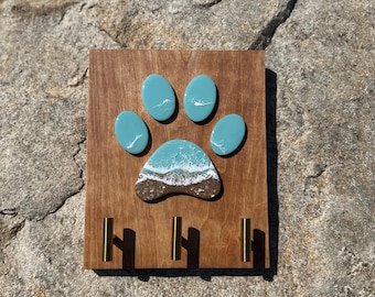 Dog paw leash holder - light blue ocean puppy decor