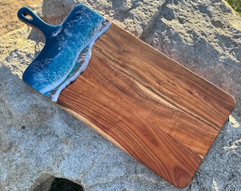Ocean Resin Art on Extra Large Acacia Wood Cutting Board