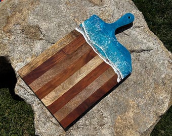 Ocean Resin Art on Extra Large Acacia and mango Wood Cutting Board