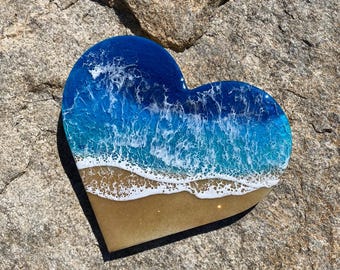 Resin Ocean Heart Art: Ocean Blues (9x8 inches)