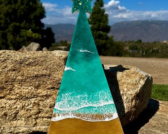 Ocean Resin Christmas Tree in shades of green - Ocean Art Seasonal Decor