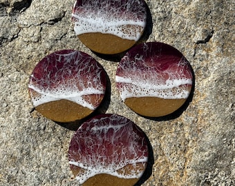 Beach Coaster Set- Burgundy and Pink Circle Coasters