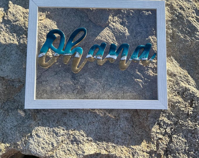 Featured listing image: Beauty of Ohana - Resin Ocean Painting: 11x14 Beach Scene with Real Sand