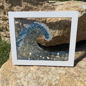 Ocean Wave Glass Art: Handmade Resin Beach Decor (11.5x9.5 inches)