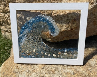 Ocean Wave Glass Art: Handmade Resin Beach Decor (11.5x9.5 inches)