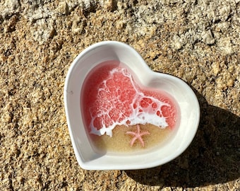 Heart Resin Trinket Tray: Ocean Waves Ring Dish