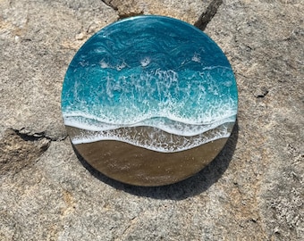 Round Ocean Painting 12 inch— Iridescent Teals