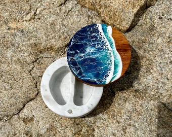 Ocean Resin Art salt cellar: Marble and wood Salt Box