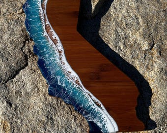 California Bamboo Cutting Board: Ocean Wave Resin Art Charcuterie Board