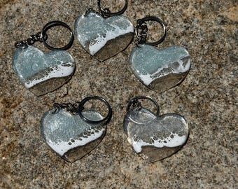 Heart Ocean Resin Keychain: Beach Art with Real Sand