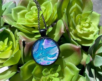Abstract Circle Pendant — Black & Amethyst Anemone