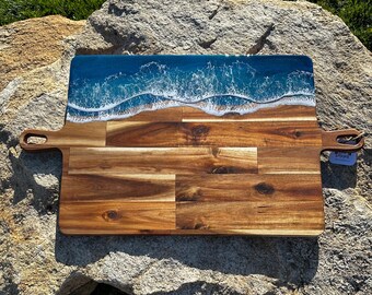 Ocean Resin Large Double Handle Wood Serve Board Beach Decor Charcuterie Tray