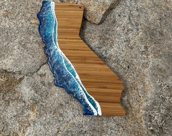 California Bamboo Cutting Board: Ocean Wave Resin Art Charcuterie Board