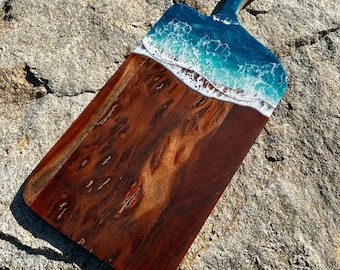 Ocean Resin Mango Wood Cutting Board: Beach Decor Charcuterie Tray