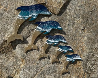 Ocean resin art dolphin family