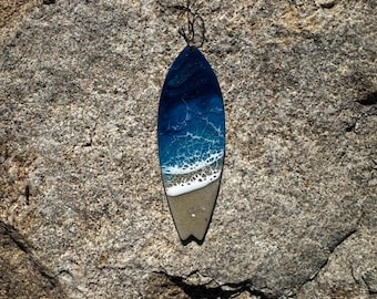 Ocean Resin Surfboard Ornament: Deep blues Ocean Scene, Beach Decor