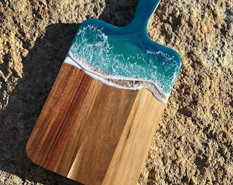 Ocean Resin Wood Cutting Board: Beach Decor Charcuterie Tray