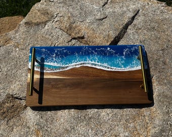 Ocean resin and wood charcuterie tray