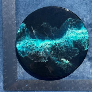 10" Black Dutch Pour W Iridescent Ocean Colors, Abstract Painting ...
