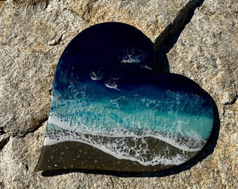 Resin Ocean Heart Wall Art: Beach Decor, Real Sand