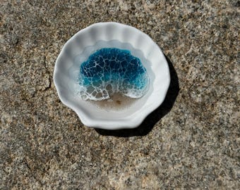 Seashell Ceramic Ring Dish: Ocean Resin Art Trinket Tray