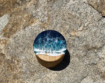 Ocean Resin Art Bamboo Canister: Beach Decor Salt Box