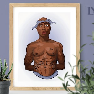 Tupac Portrait, Printable Wall Art, Cartoon, Home Decor, Poster, Downloadable Digital Print, Celebrity, Illustration, Drawing, Gift, 2Pac
