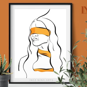 Minimalist Wall Art, Abstract, Girl Portrait, Printable, One Line Drawing, Poster, Downloadable Digital Print, Illustration, Gift image 1