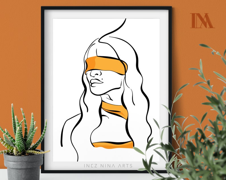 Minimalist Wall Art, Abstract, Girl Portrait, Printable, One Line Drawing, Poster, Downloadable Digital Print, Illustration, Gift image 1