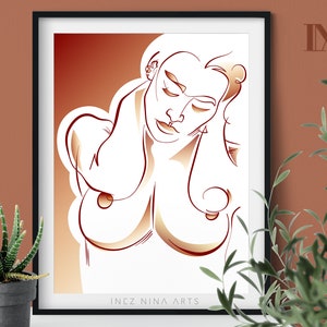 Minimalist Wall Art, Line Portrait, Poster, Downloadable Digital Print, Modern Home Decor, Feminine Illustration, Naked Woman Drawing, Gift