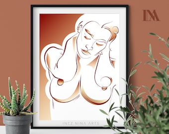 Minimalist Wall Art, Line Portrait, Poster, Downloadable Digital Print, Modern Home Decor, Feminine Illustration, Naked Woman Drawing, Gift