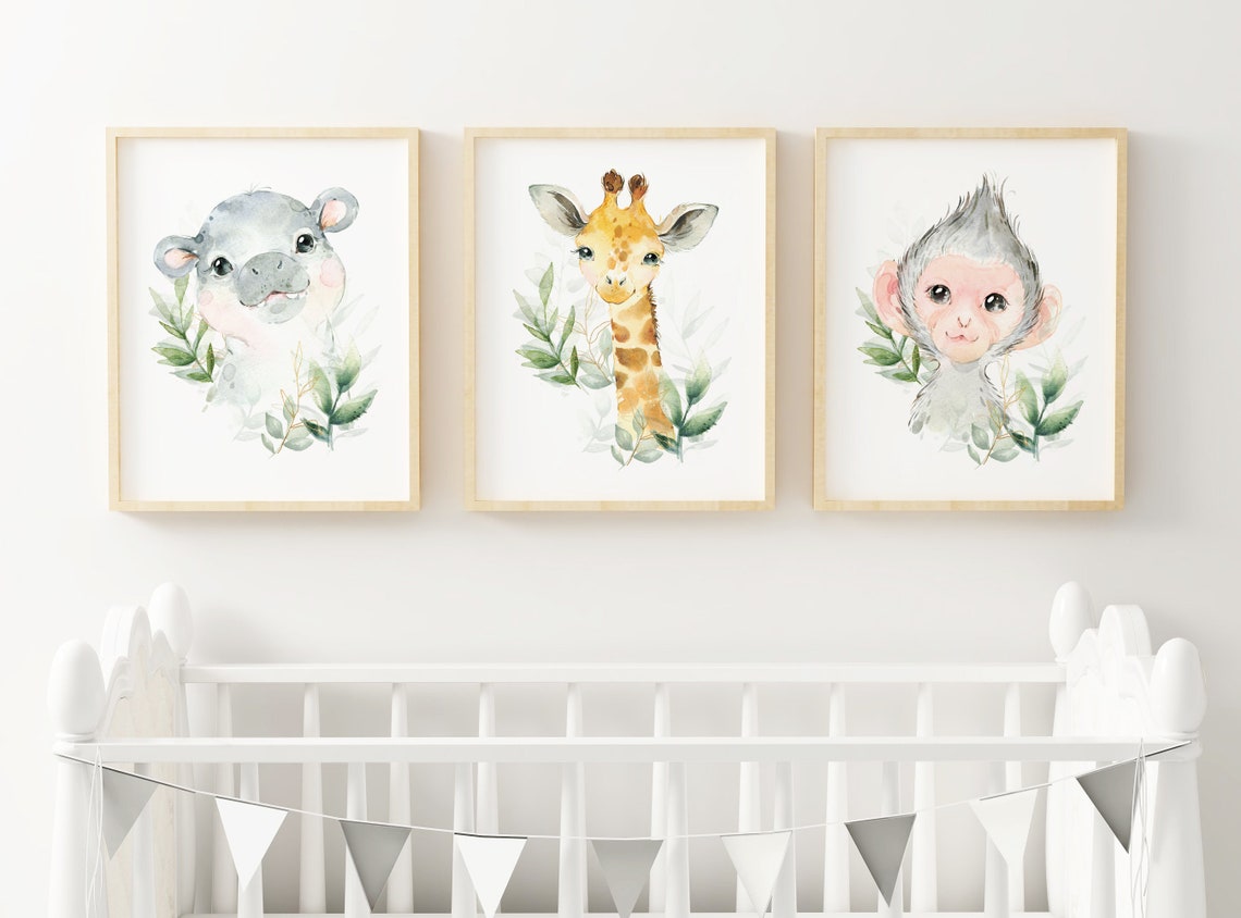 Safari Nursery Decor Watercolor Baby Animal Nursery Prints Etsy
