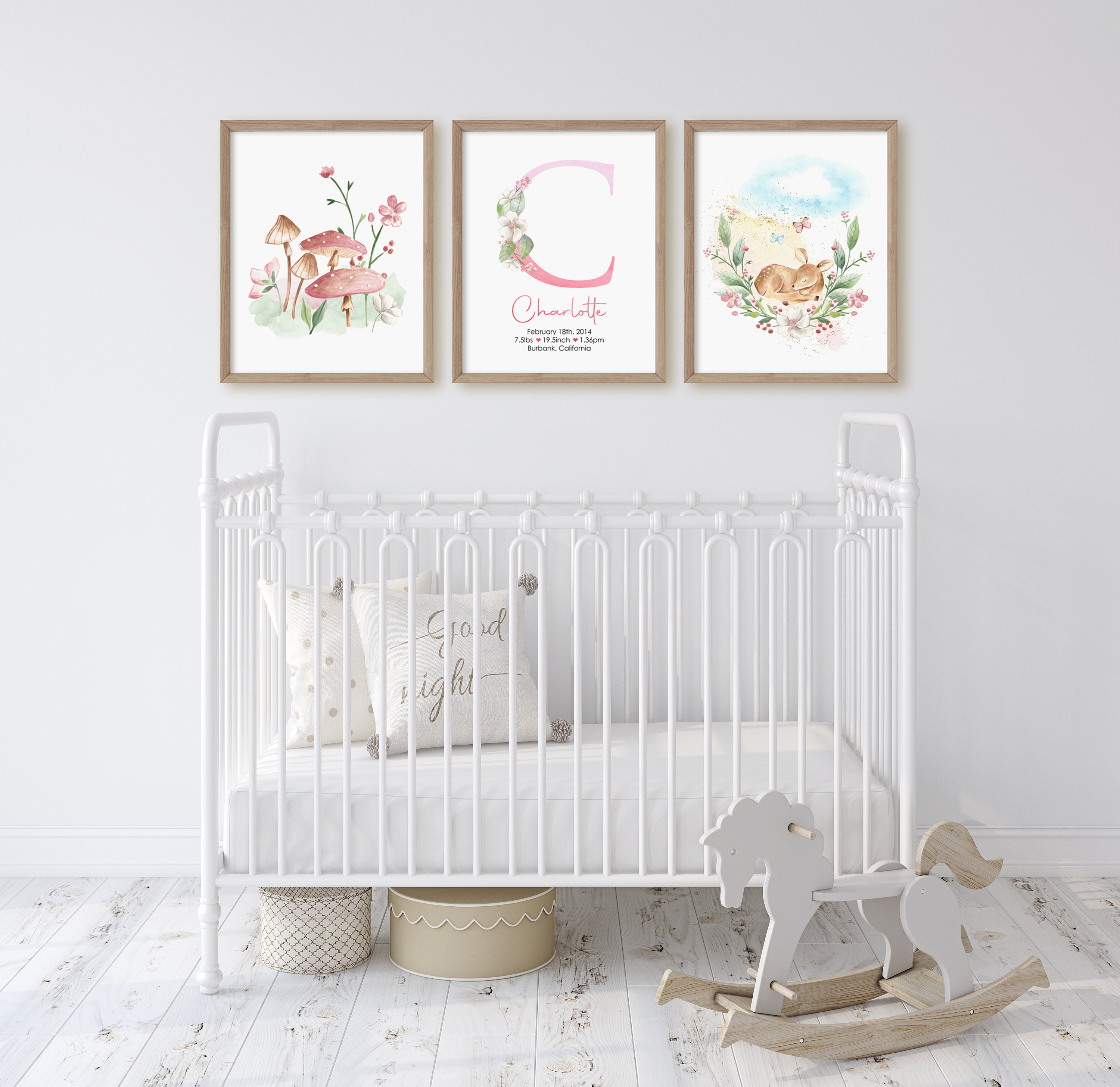 Baby Girl Wall Decor Prints Woodland Nursery Decor Printable Etsy