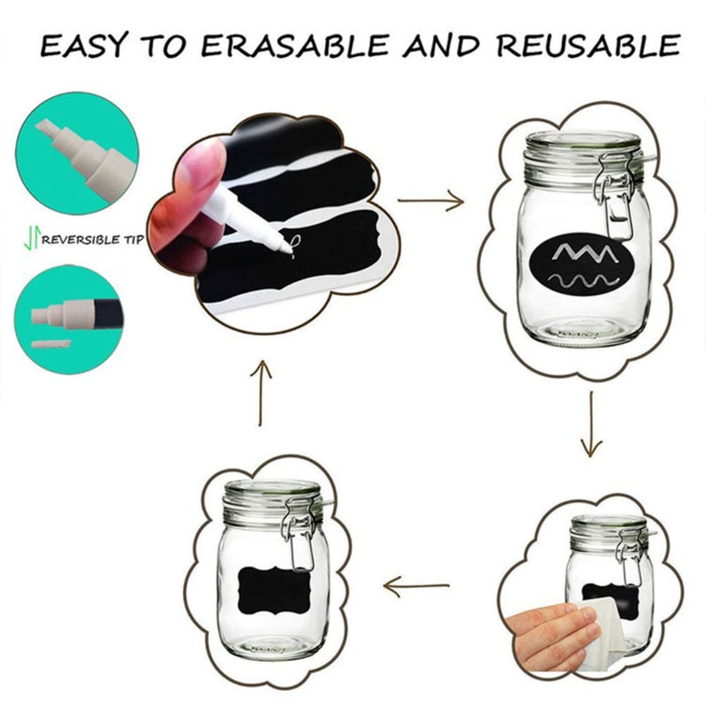 100 Label Jar Chalkboard Sticker With Erasable Chalk Marker Etsy